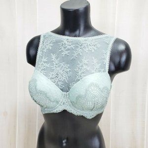 Victoria's Secret Bra 32DD Dream Angels NWT Mesh Lace Mint Green High Neck